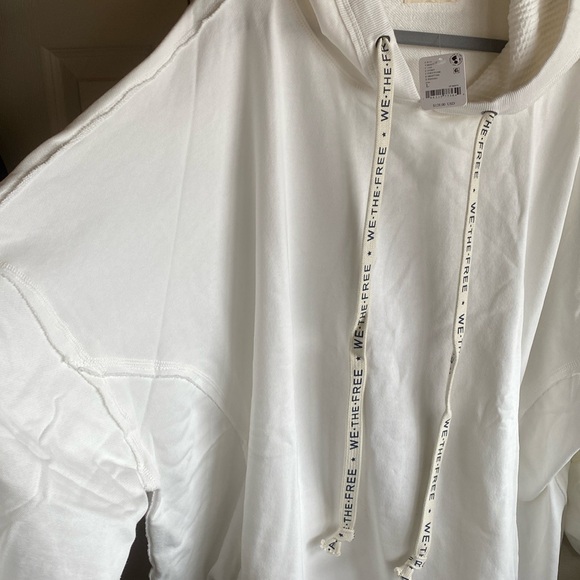 Free People NWT We The Free OVERSIZED WHITE HOODED 100%Cotton SWEATSHIRT - Picture 10 of 17
